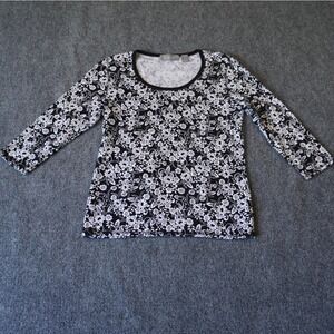 Liz Claiborne Floral Top Black White Women's‎ Medium 3/4 Sleeve